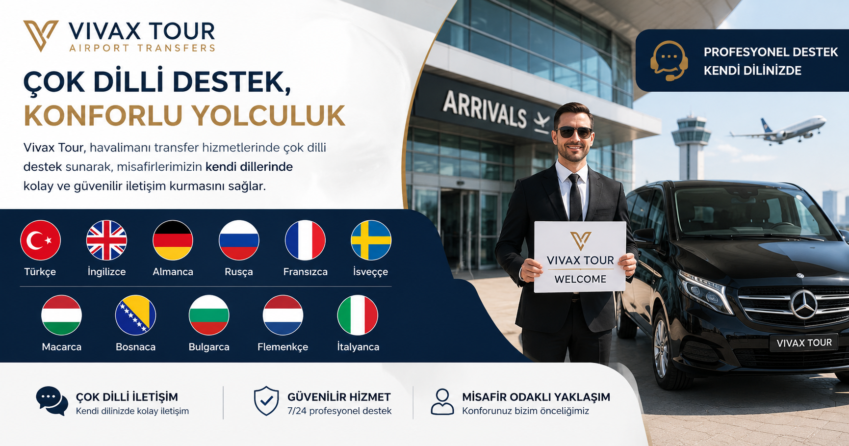 What Languages Does Vivax Tour Offer Customer Support for in Airport Transfer Services?